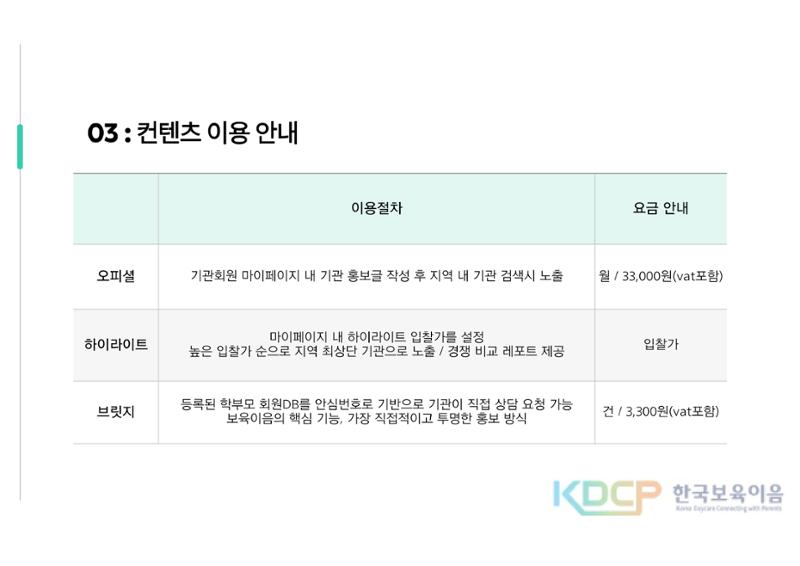 원아모집 홍보 플랫폼 제안서 6페이지