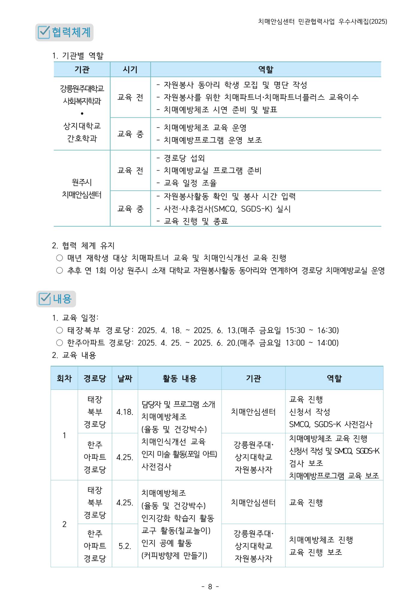 2025년 강원특별자치도 치매안심센터 민관협력사업 사례모음집 9페이지