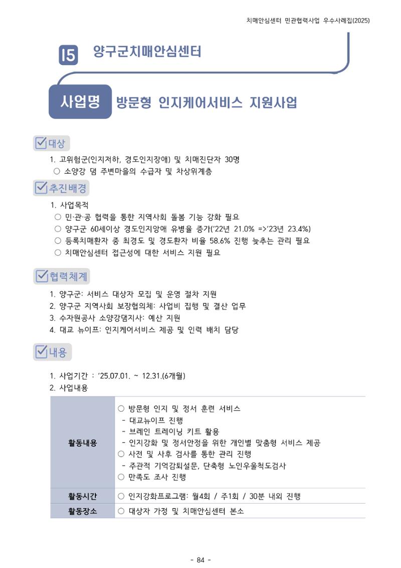 2025년 강원특별자치도 치매안심센터 민관협력사업 사례모음집 85페이지