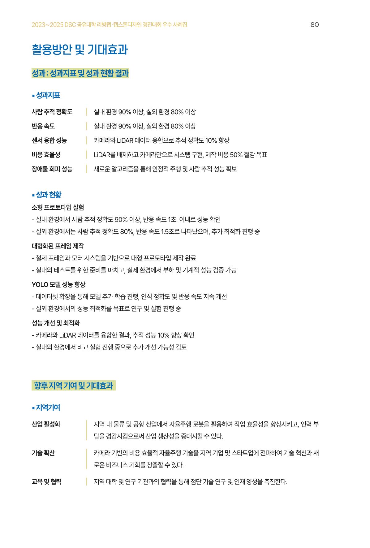 2023~2025 DSC 공유대학 리빙랩 & 캡스톤디자인 경진대회 우수 사례집 80p