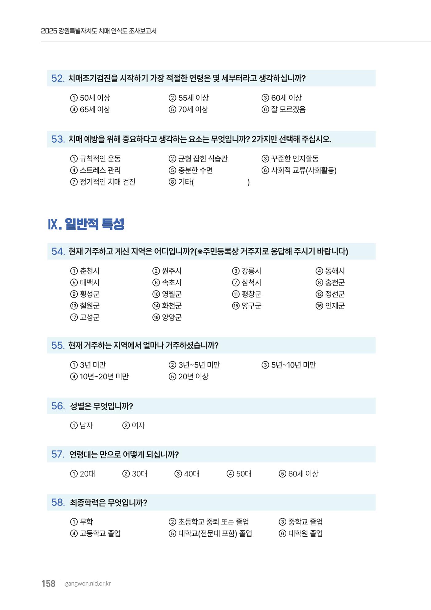 2025년 강원특별자치도 치매 인식도 조사보고서 158페이지