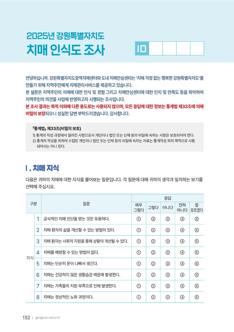 2025년 강원특별자치도 치매 인식도 조사보고서 152페이지