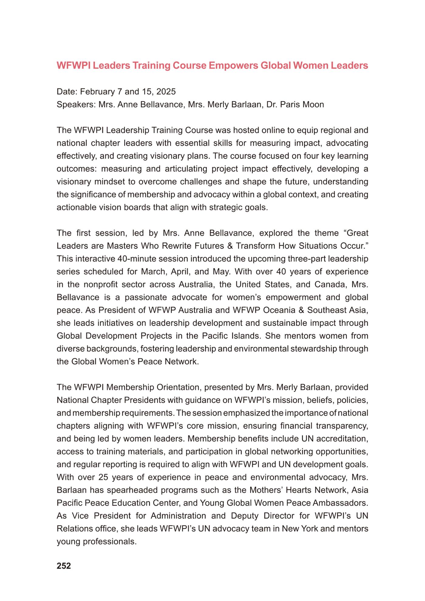WFWP Annual Report 2025 252페이지