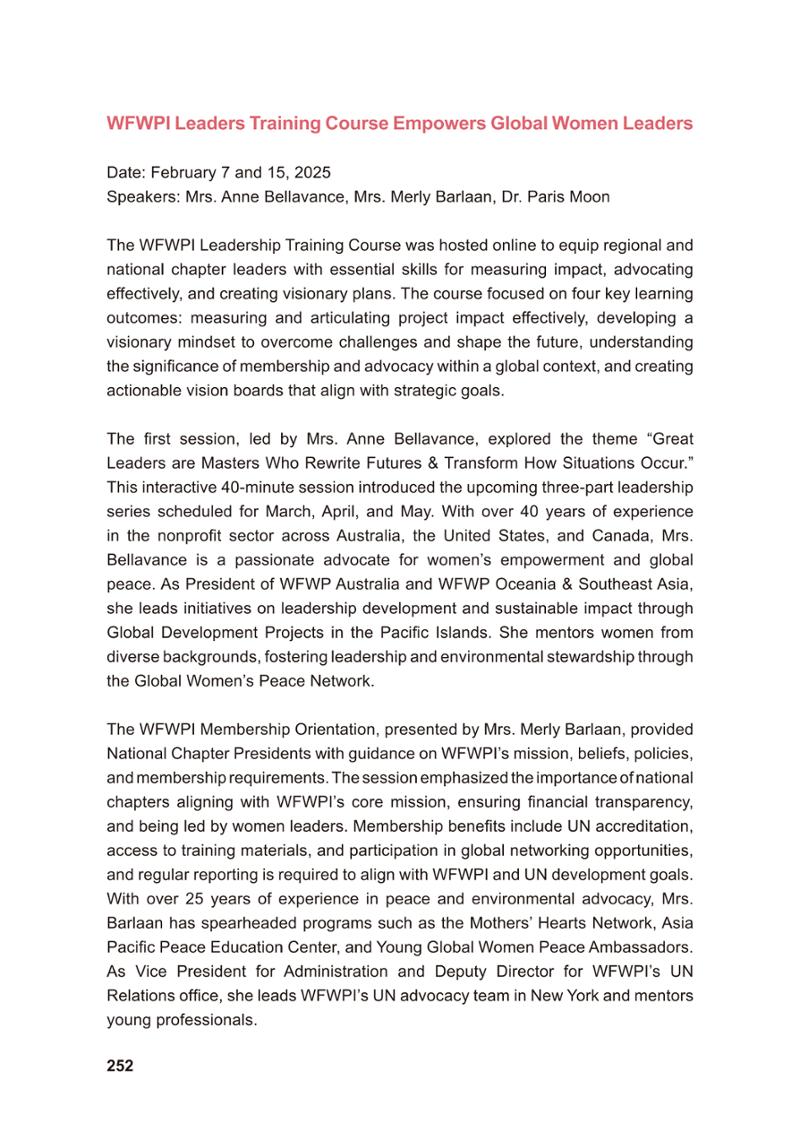 WFWP Annual Report 2025 252페이지