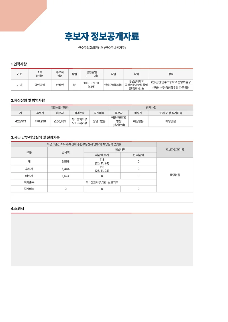 한성민 구의원 선거 공보 2페이지