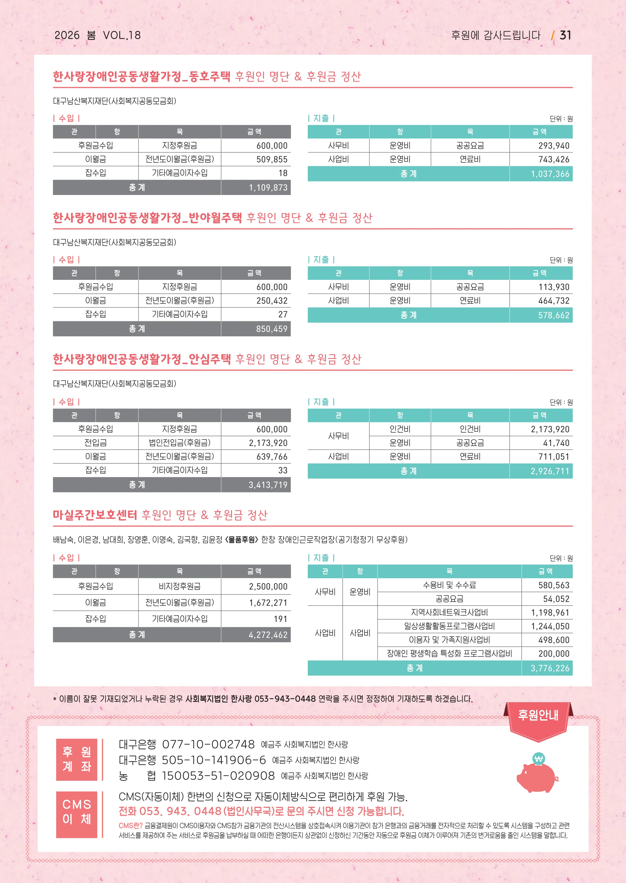 사회복지법인 한사랑 소식지 18호 31페이지