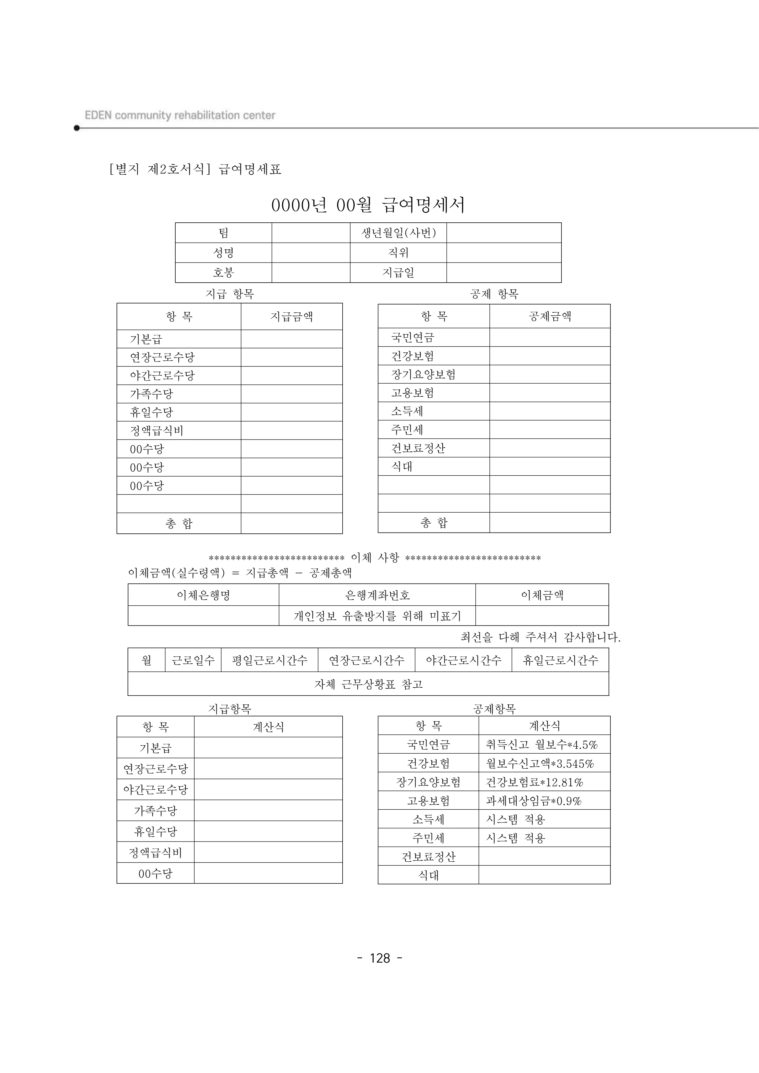 2025년 에덴장애인종합복지관 운영규정집 129페이지