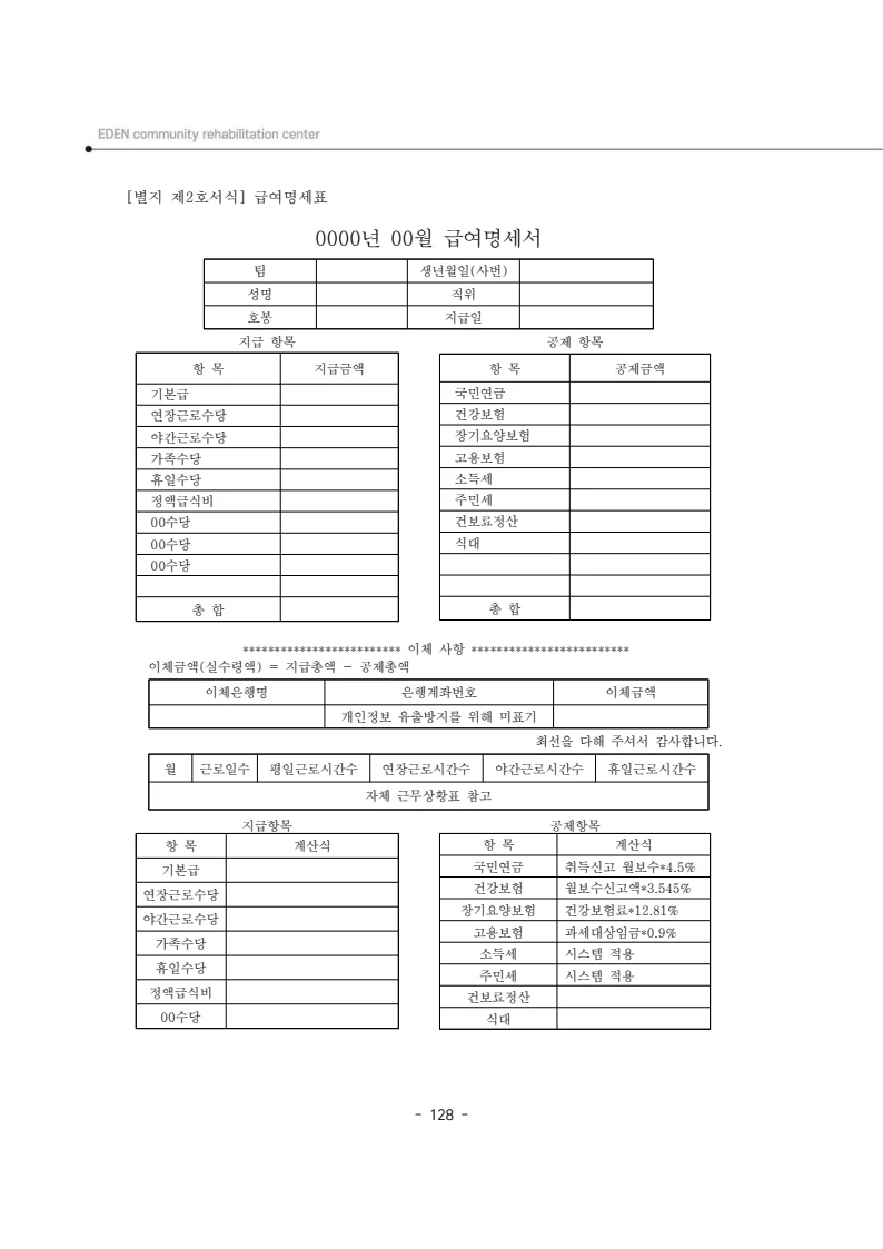 2025년 에덴장애인종합복지관 운영규정집 129페이지
