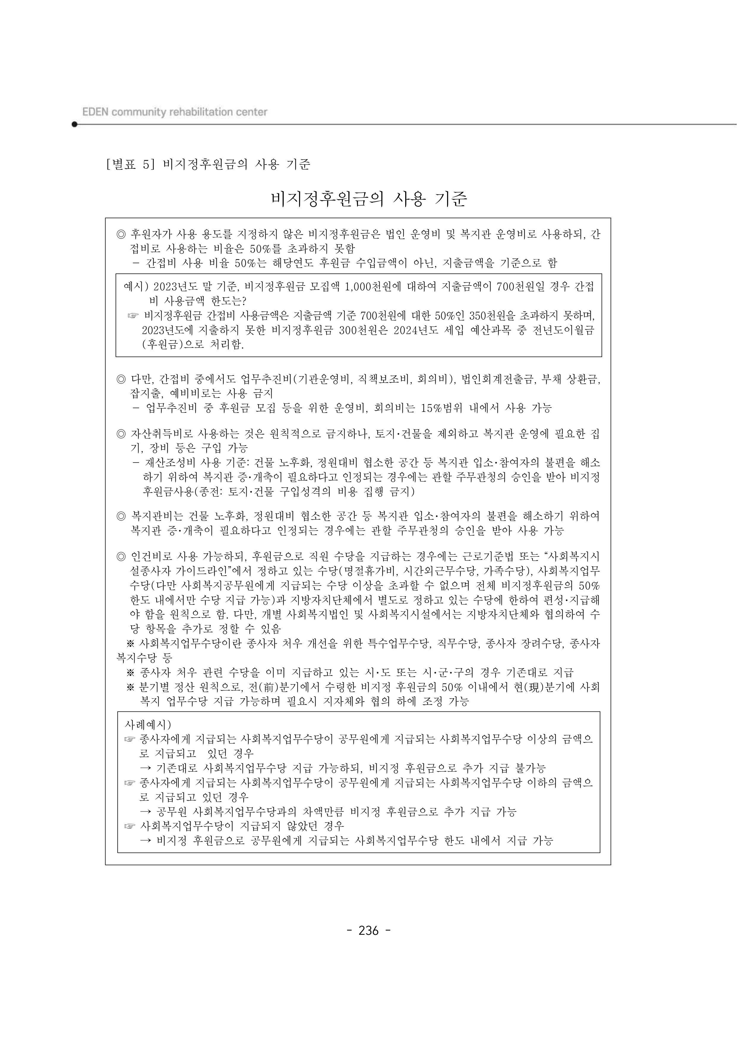 2025년 에덴장애인종합복지관 운영규정집 237페이지