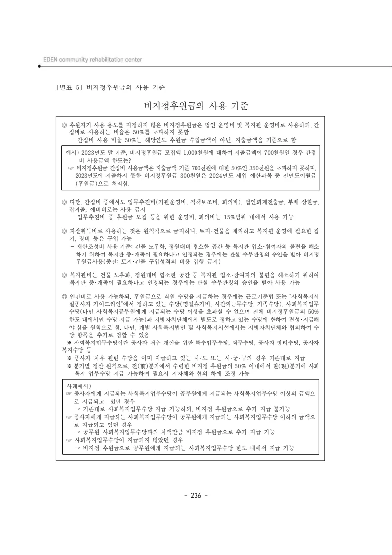 2025년 에덴장애인종합복지관 운영규정집 237페이지