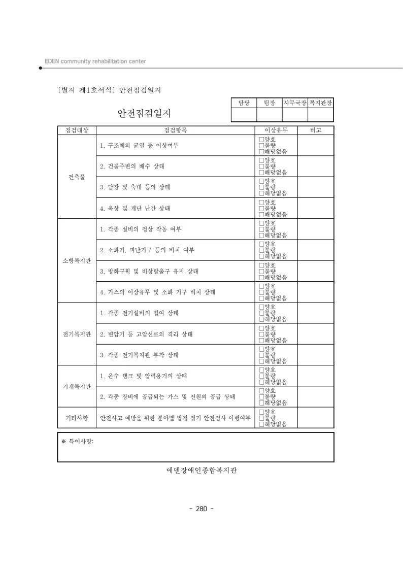 2025년 에덴장애인종합복지관 운영규정집 281페이지