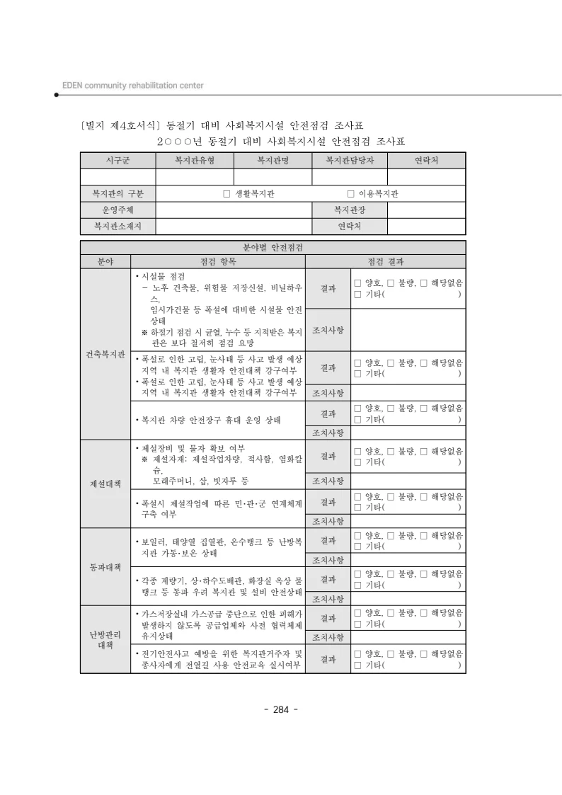 2025년 에덴장애인종합복지관 운영규정집 285페이지