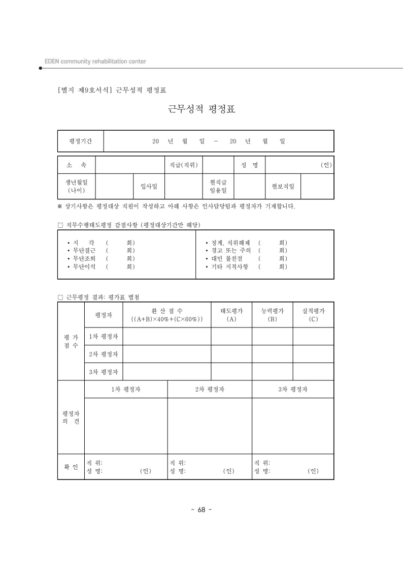 2025년 에덴장애인종합복지관 운영규정집 69페이지