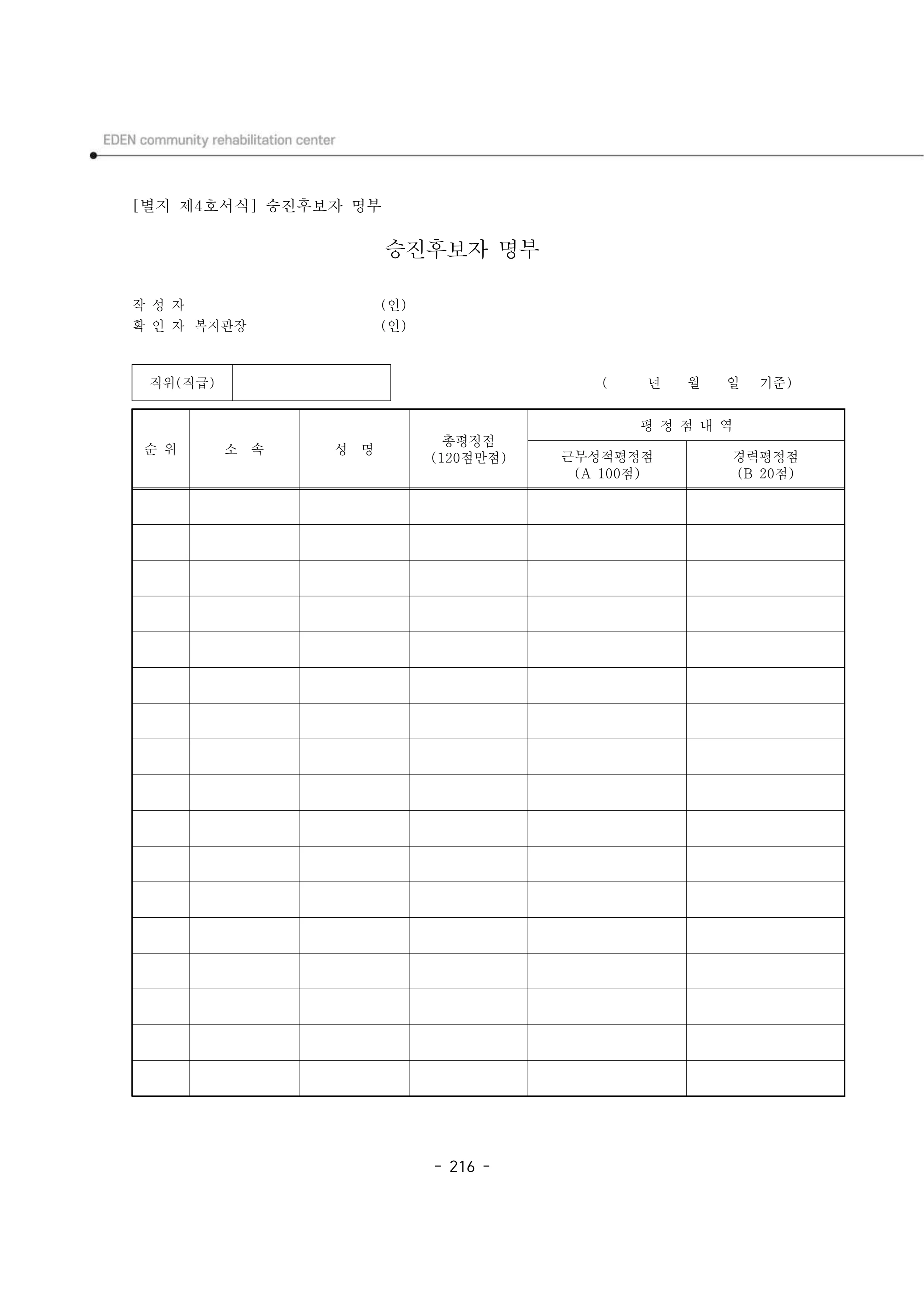 2024년 에덴장애인종합복지관 운영규정집 217페이지