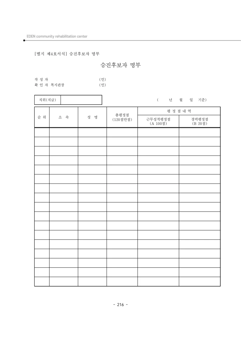 2024년 에덴장애인종합복지관 운영규정집 217페이지