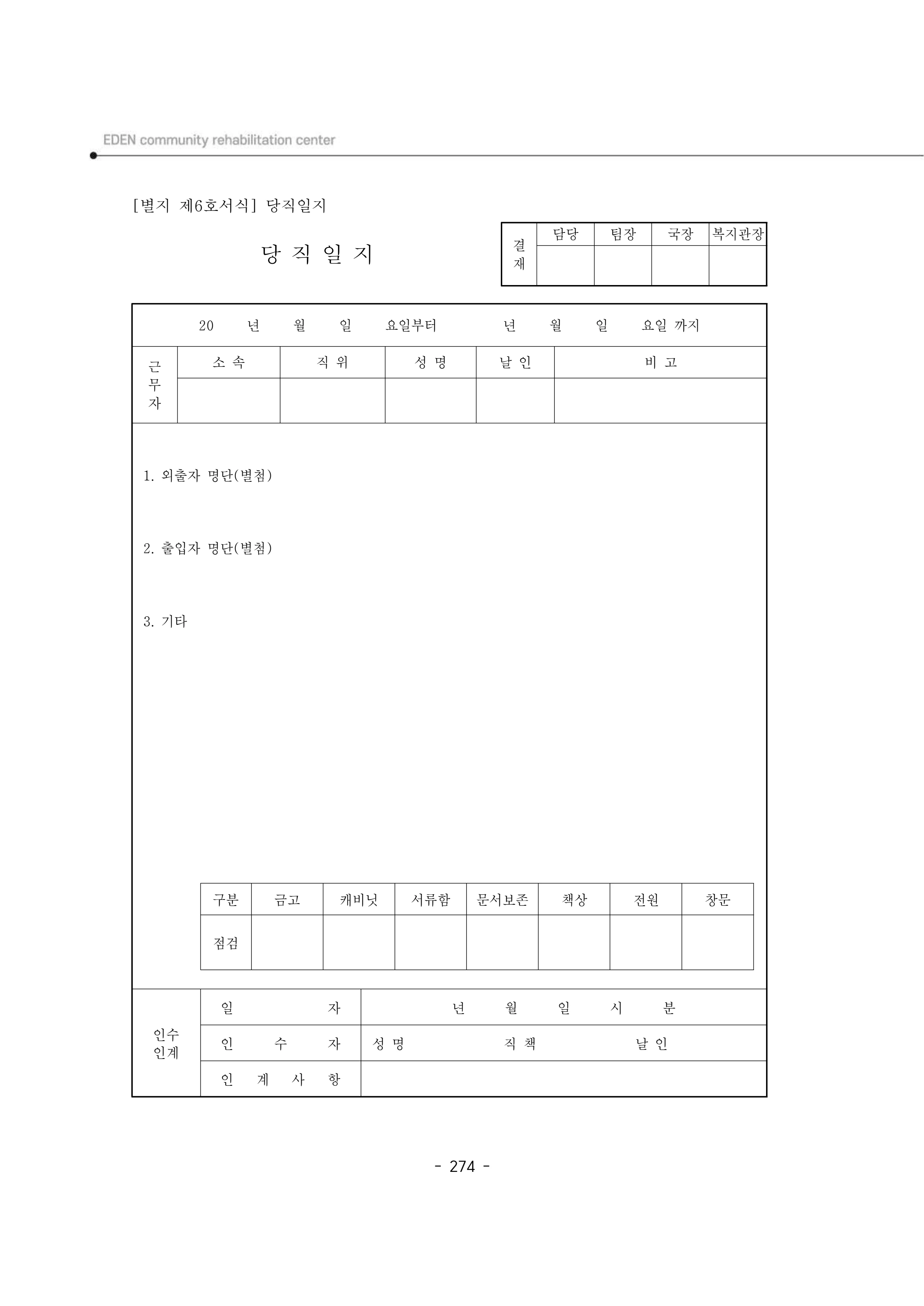 2024년 에덴장애인종합복지관 운영규정집 275페이지