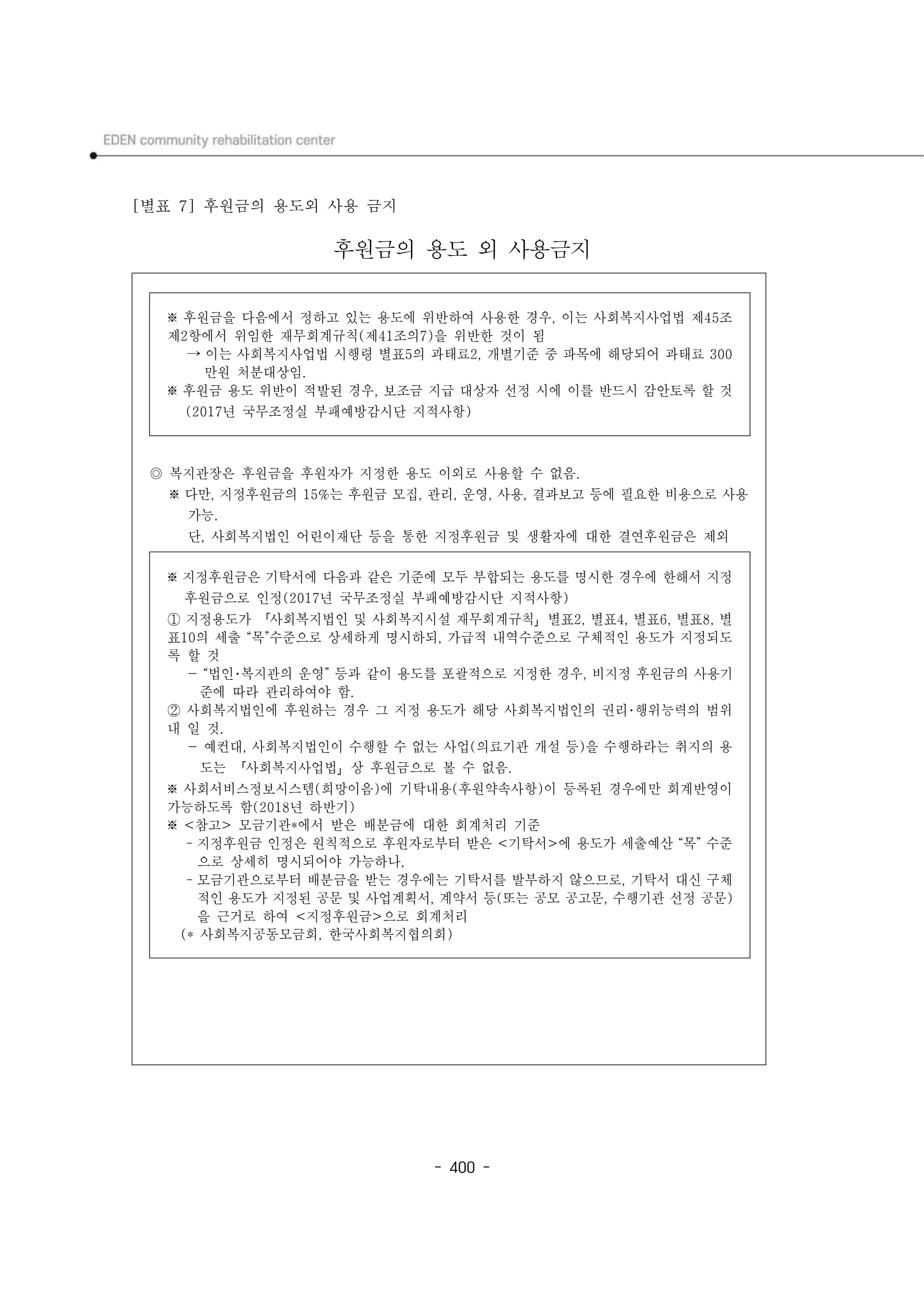 2024년 에덴장애인종합복지관 운영규정집 401페이지