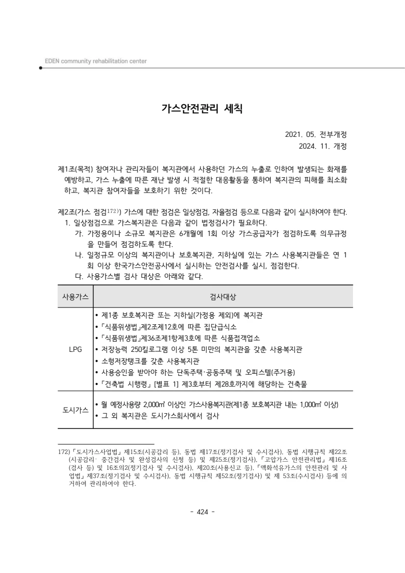 2024년 에덴장애인종합복지관 운영규정집 425페이지
