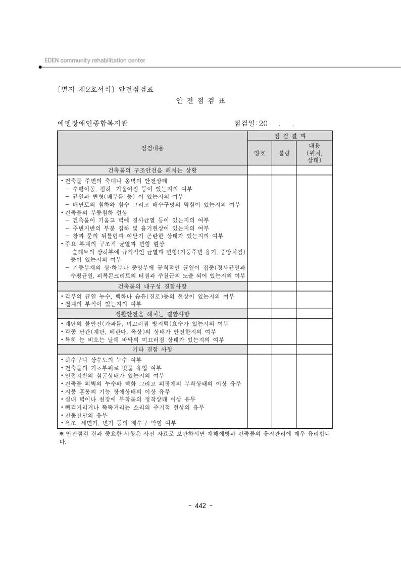 2024년 에덴장애인종합복지관 운영규정집 443페이지