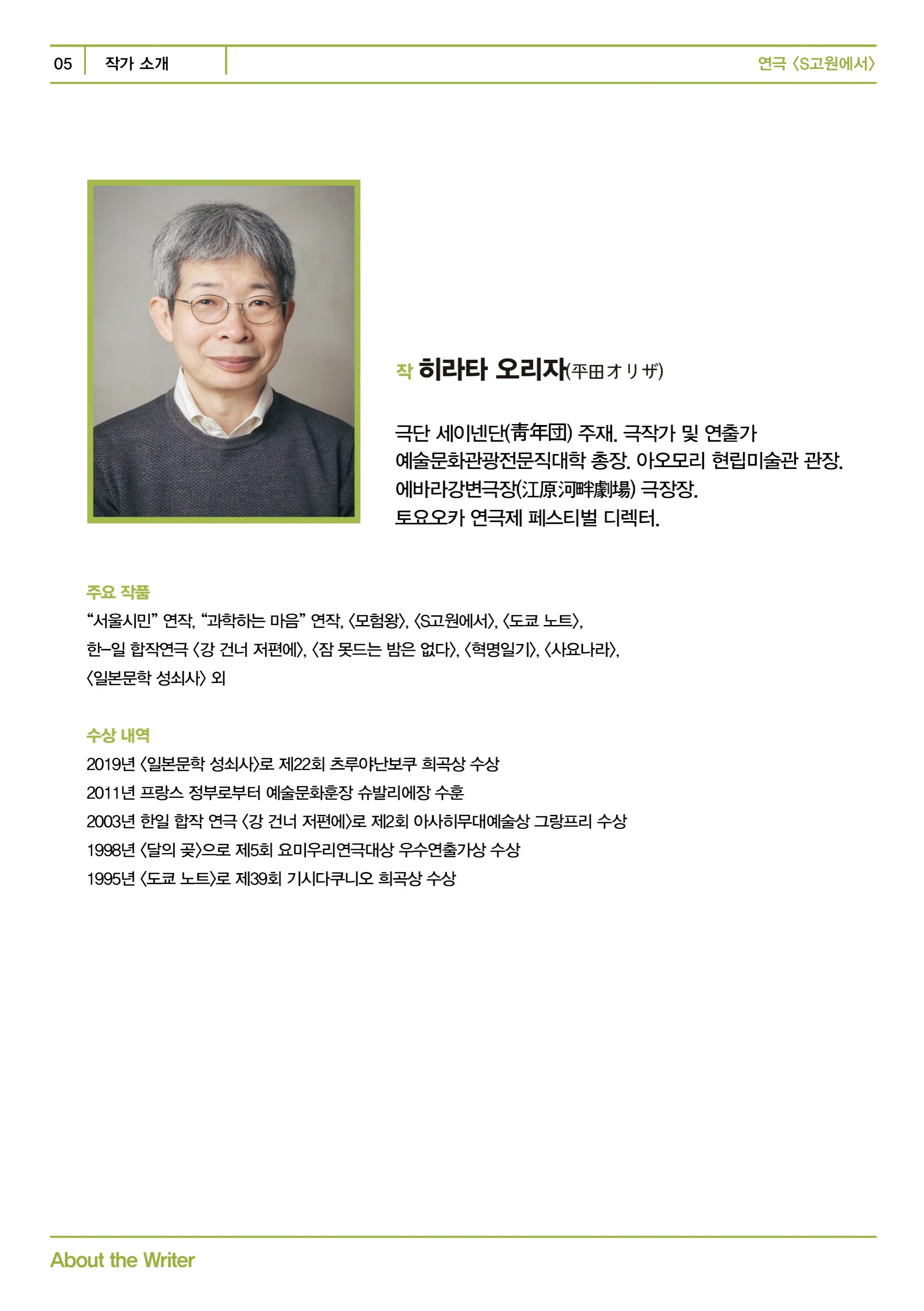 제12언어연극스튜디오 <S고원에서> 프로그램북 5페이지