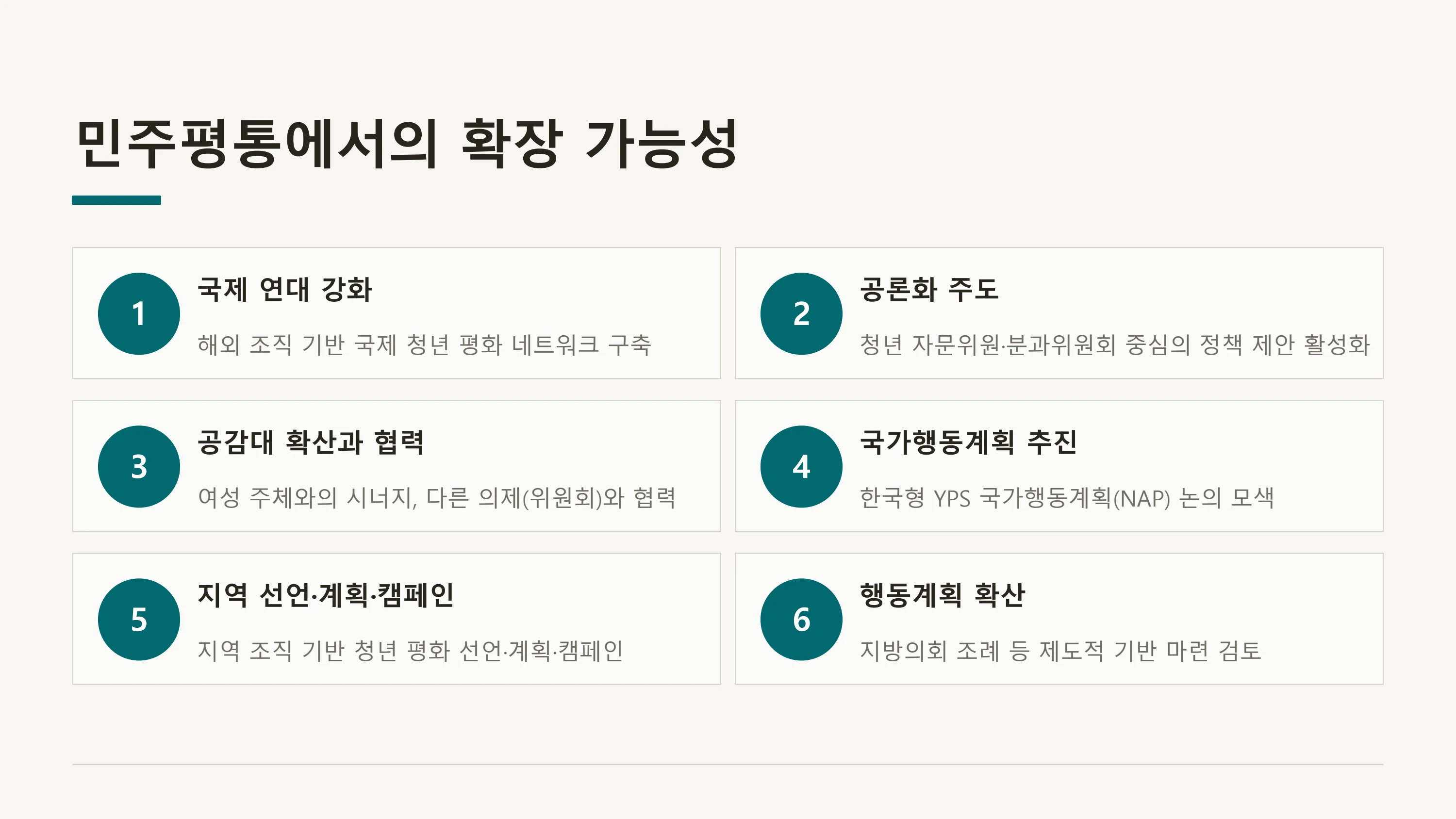 평화·통일 의제의 청년 참여 제도화 방안 — UNSCR 2250 국내 제도화 (윤세라) 24페이지