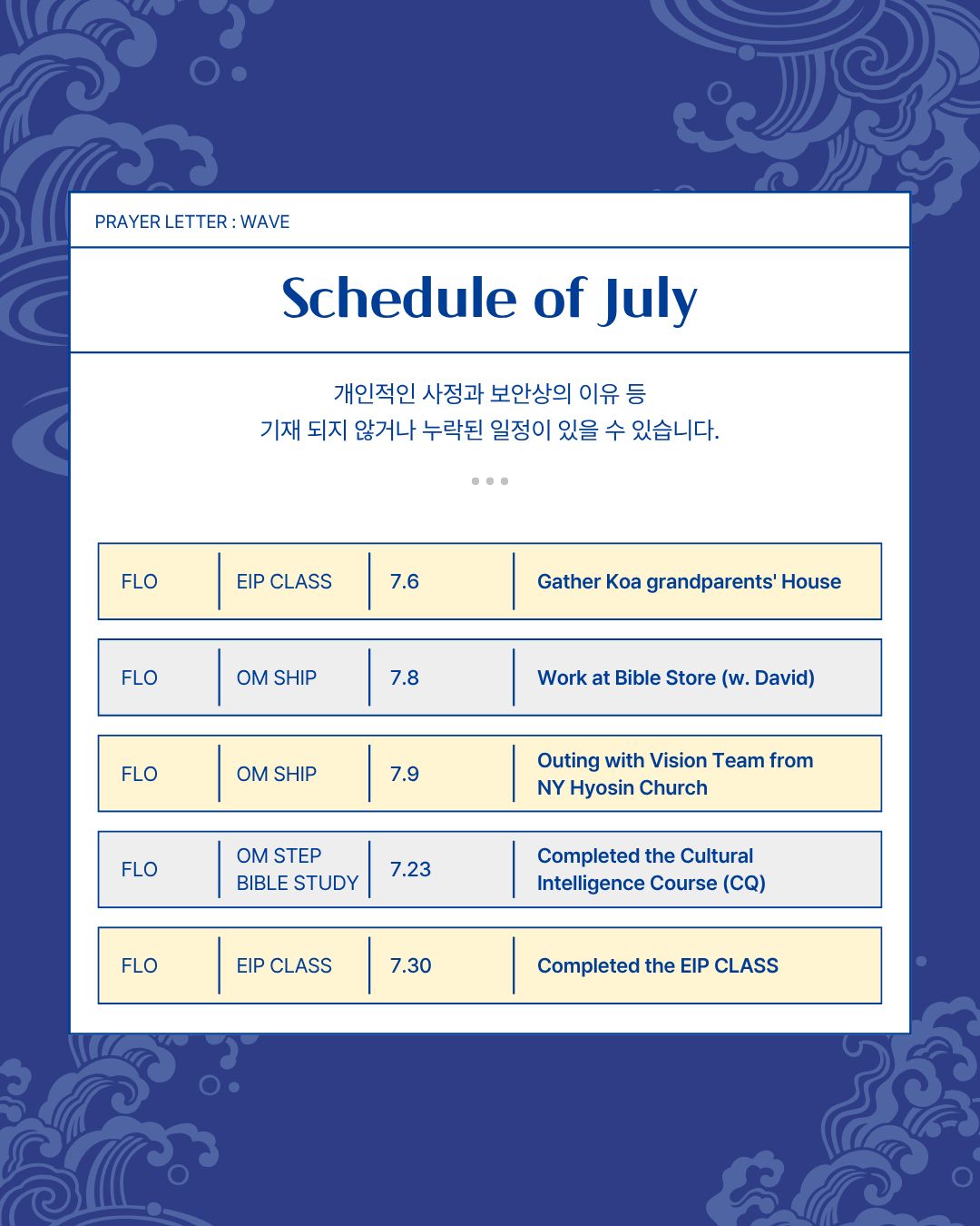 7. Prayer Letter : WAVE 2페이지